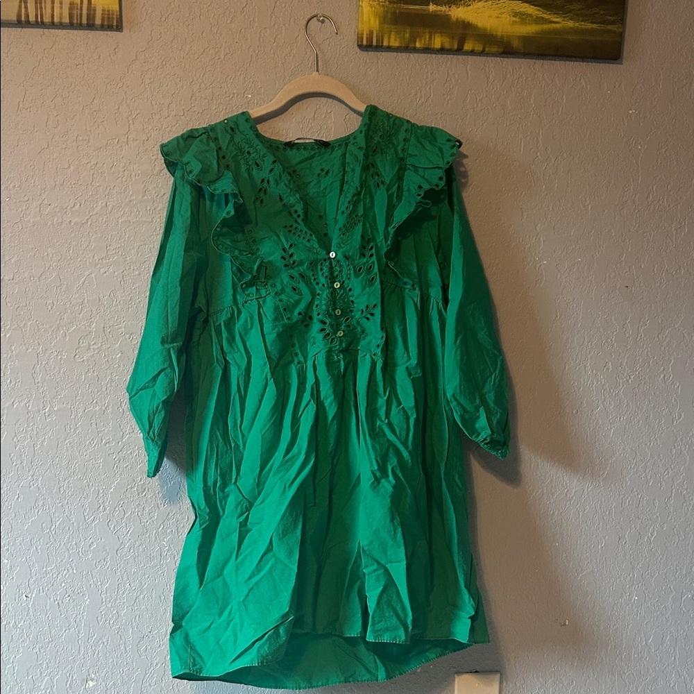 Zara Vibrant Green Ruffled Tunic